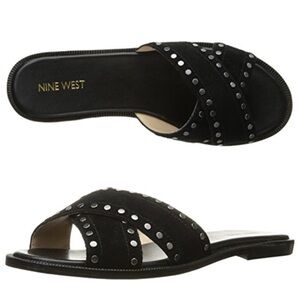 Nine West Black Leather Studded Sandals